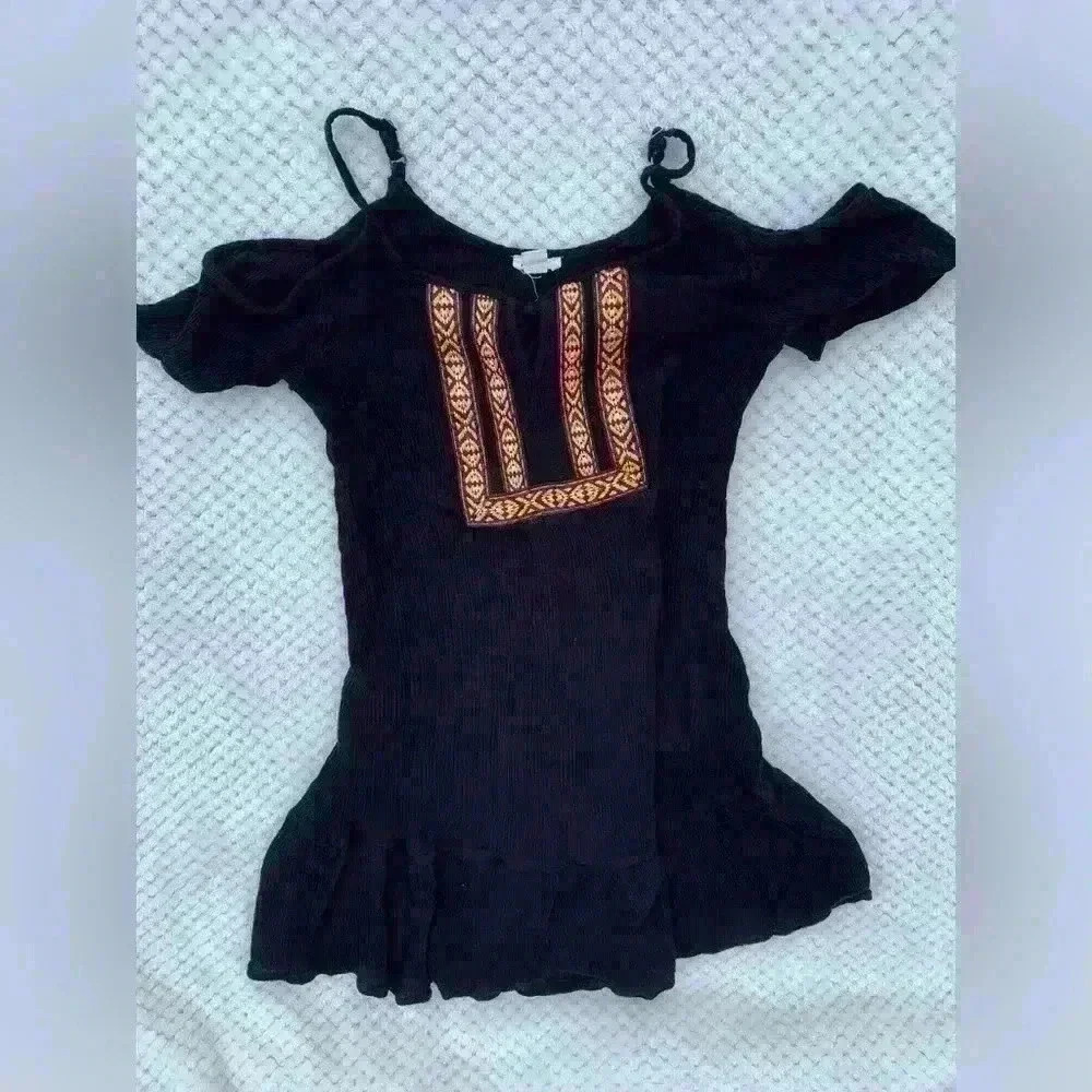 Garage black embroidered mini dress Sz XS boho festival concert country western